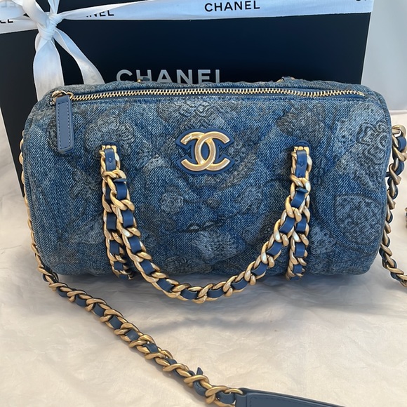 Chanel Denim Printed Destination Chenonceau Bowling Bag - Picture 2 of 15
